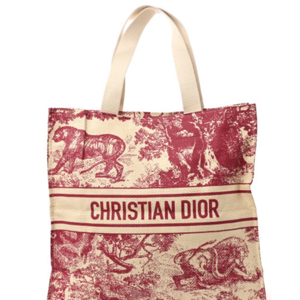 Dior Red and Cream Toile de Jouy Tote